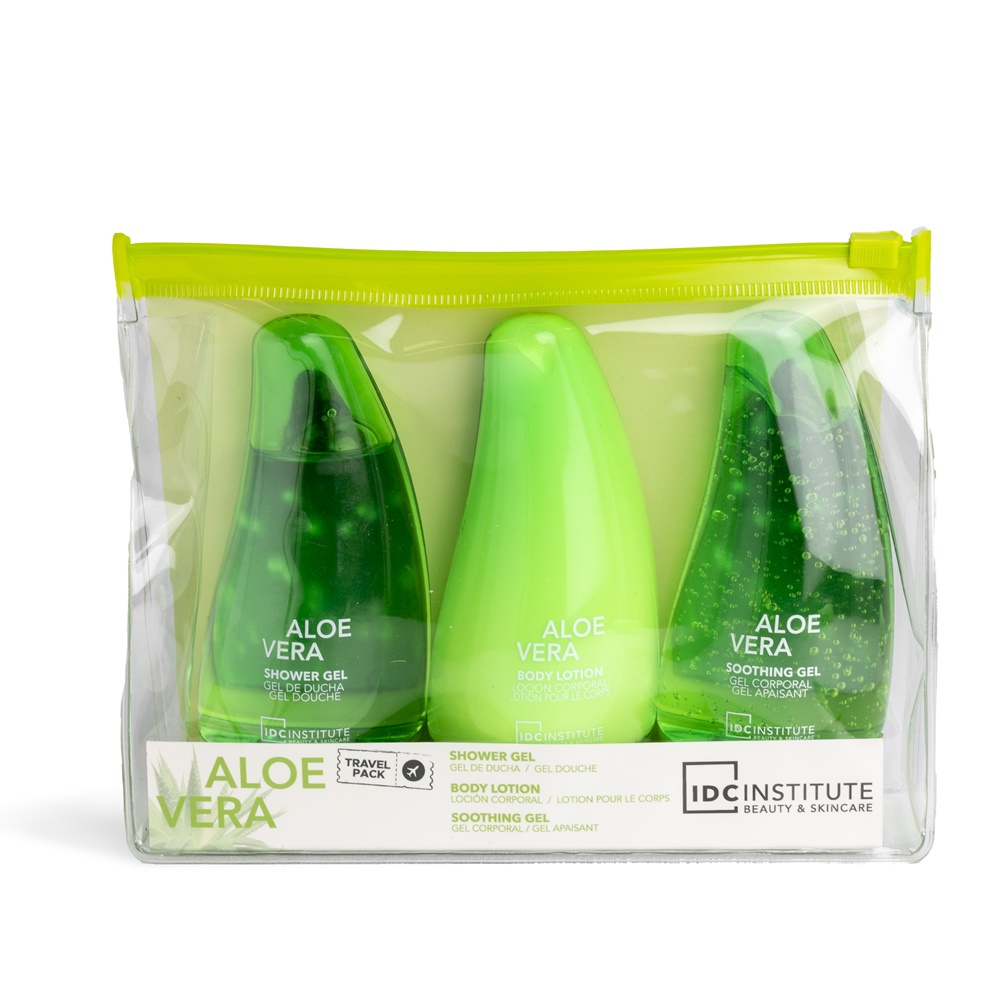IDC Institute Aloe Vera Series Travel Set Shower Gel 80ml, Body Lotion 80ml, Soothing Gel 80ml & Cosmetic Bag