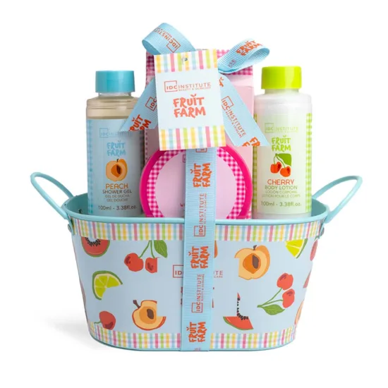 IDC Institute Fruit Farm Tin Basket Σετ Μπάνιου – Περιποίησης με Άρωμα Φρούτων 5pcs 18 x21 x11cm
