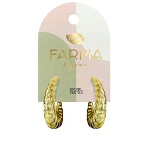 Farma Bijoux Υποαλλεργικά Σκουλαρίκια Κρίκοι Χρυσοί Ανάγλυφοι 30x25mm
